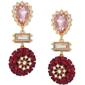NWT Guess Gold-Tone Crystal Flower 2” Drop Earrings